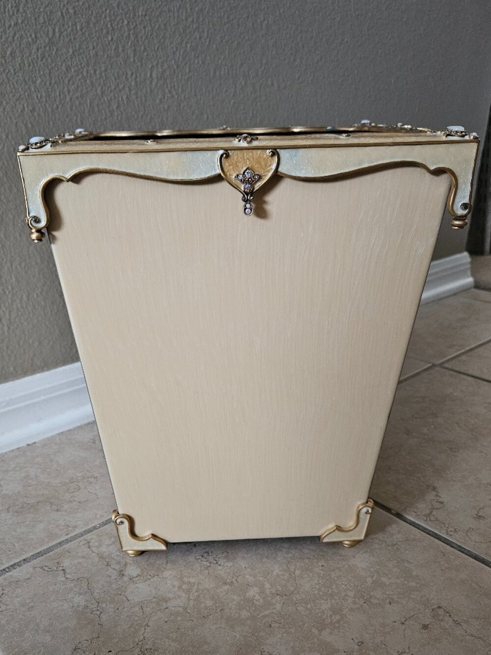 RARE JAY STRONGWATER ARABESQUE CRYSTAL ENAMEL BATH VANITY WASTEBASKET TRASH CAN
